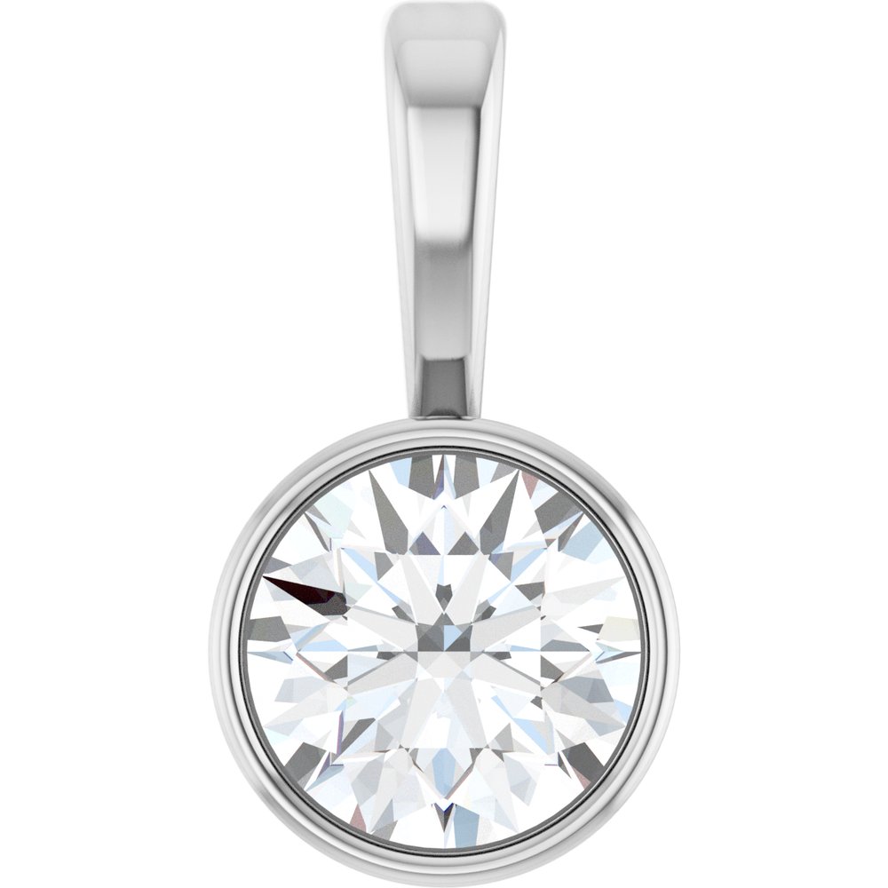 14K White 1/4 CT Lab-Grown Diamond Bezel-Set Solitaire Pendant
