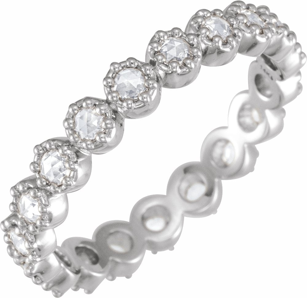 14K White Gold 1/2 CTW Natural Diamond Rose-Cut Eternity Band Size 6
