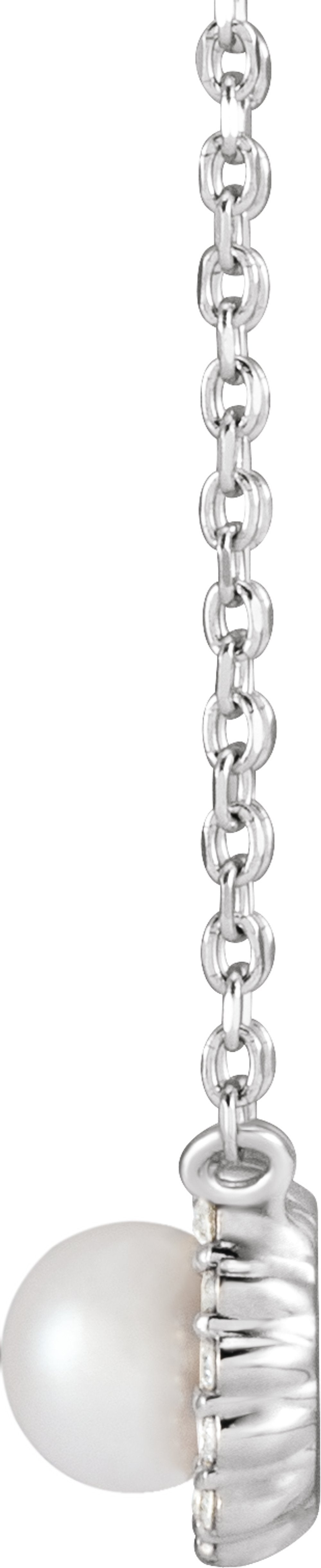 14K White Gold Cultured White Akoya Pearl .06 CTW Natural Diamond Halo-Style 18" Necklace