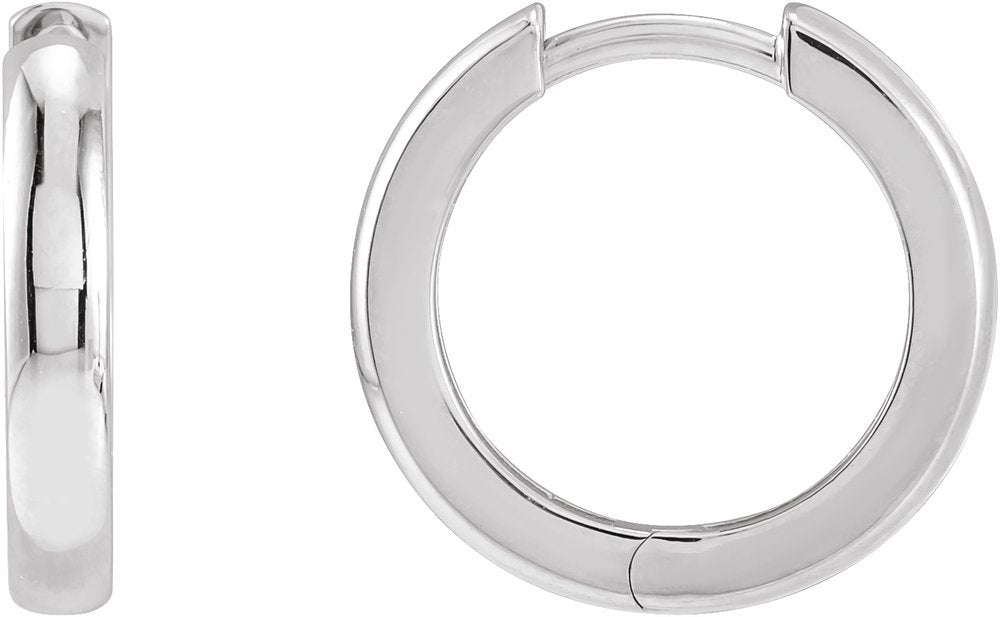 14K White Gold 15 mm Hinged Hoop Earrings