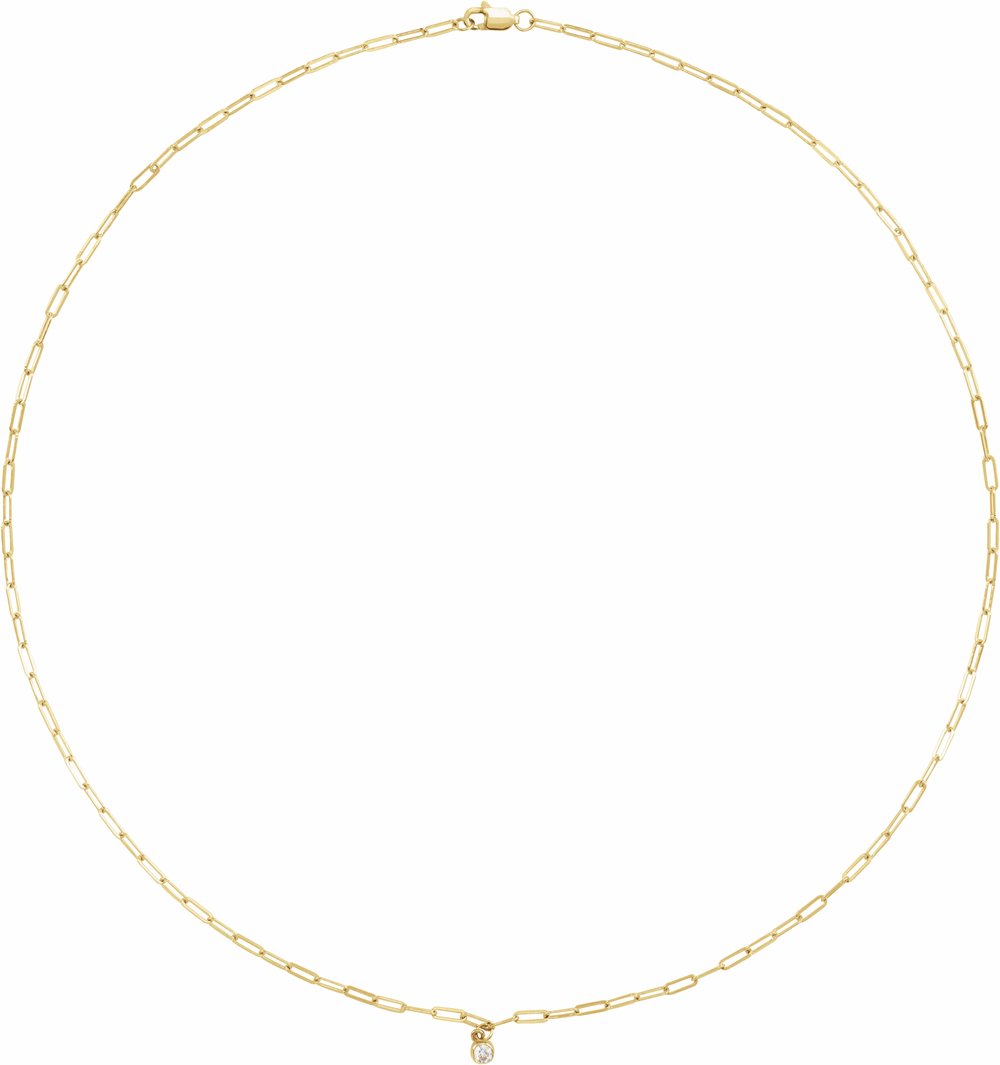 14K Yellow Gold 1/10 CT Natural Diamond Micro Bezel-Set 18" Necklace