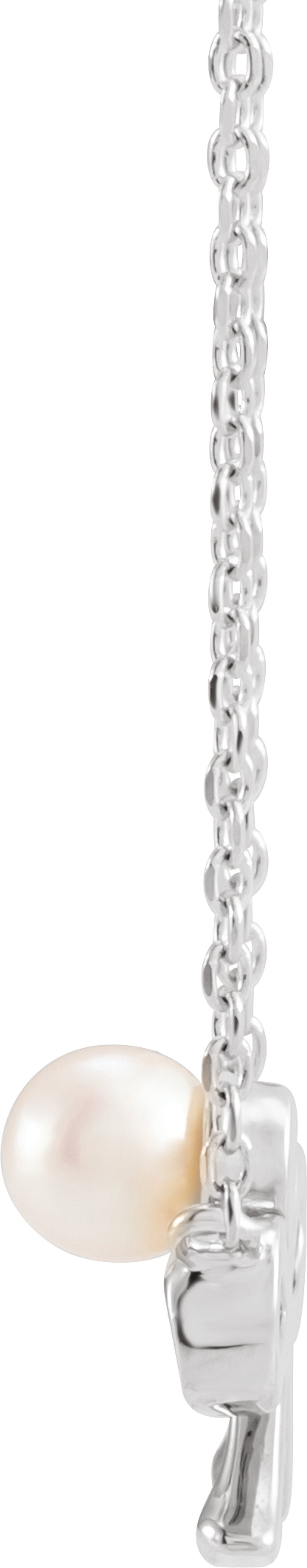 14K White Gold Cultured White Akoya Pearl Bow 18" Necklace