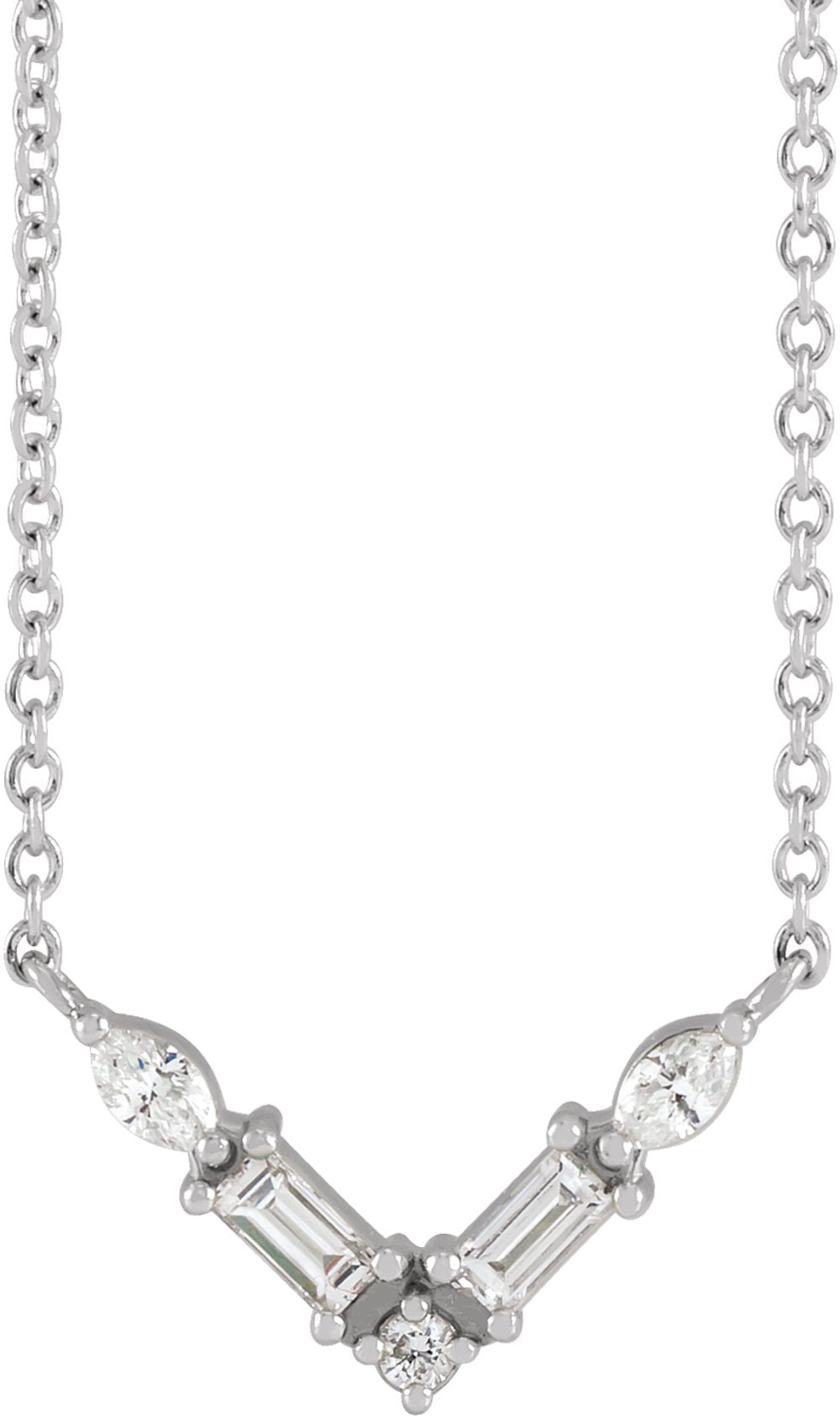 14K White Gold 1/6 CTW Natural Diamond V 18" Necklace