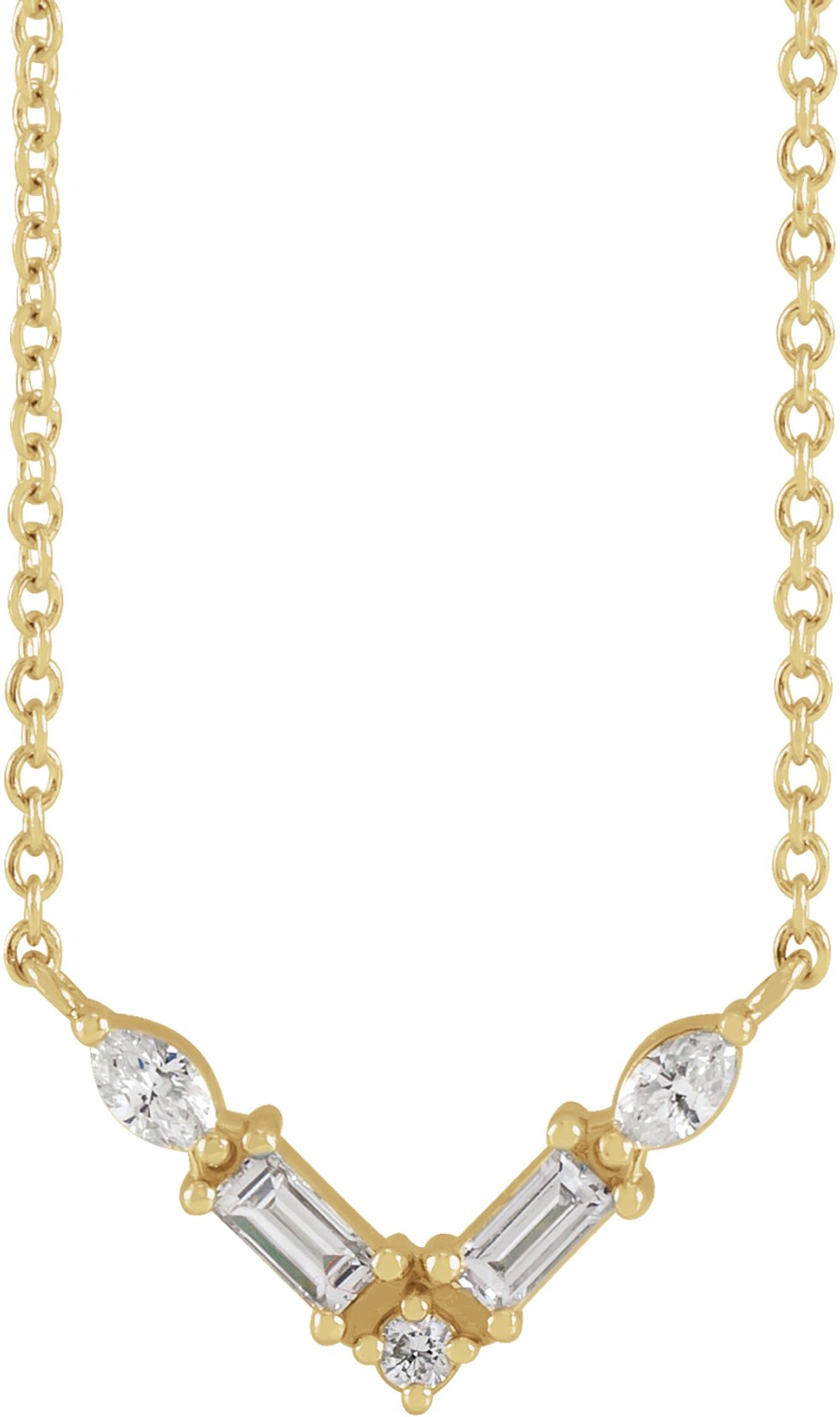 14K Yellow Gold 1/6 CTW Natural Diamond V 18" Necklace