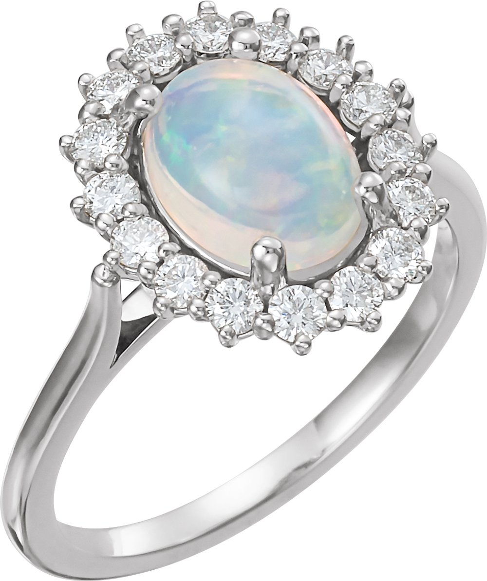 14K White Natural Ethiopian Opal & 1/5 CTW Natural Diamond Ring
