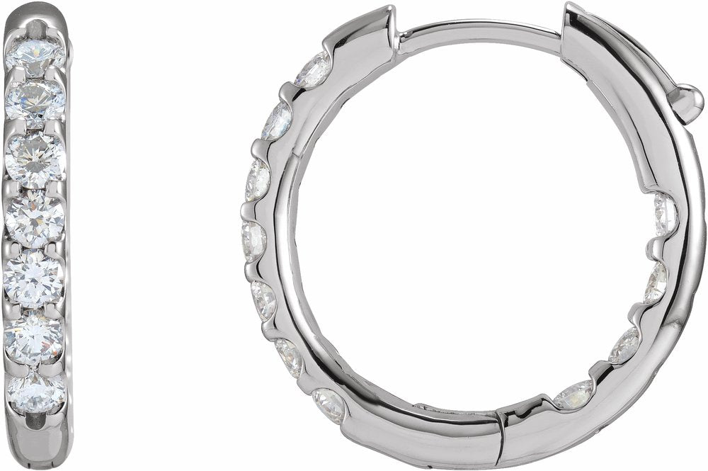 14K White Gold 1 1/8 CTW Natural Diamond Inside-Outside Hinged 18.5 mm Hoop Earrings