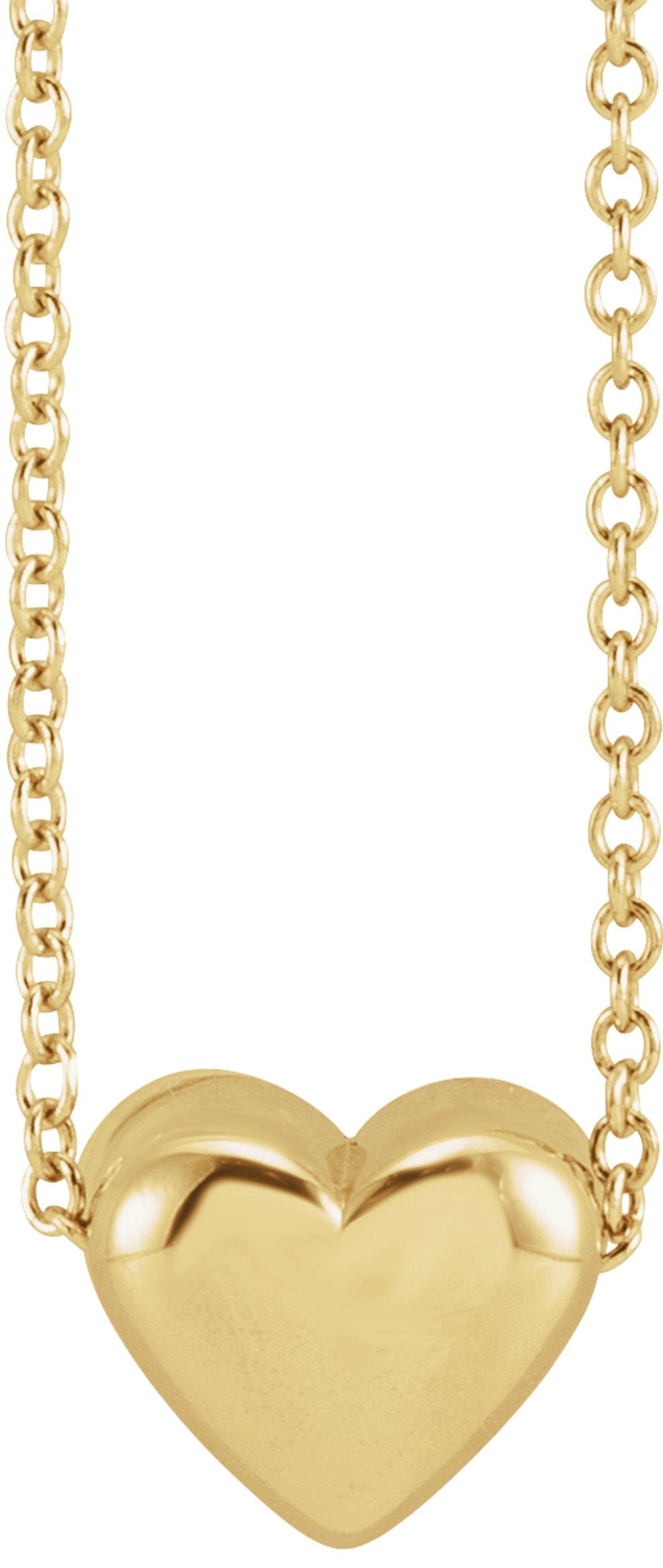 14K Yellow Gold Puffed Heart 16-18"Necklace