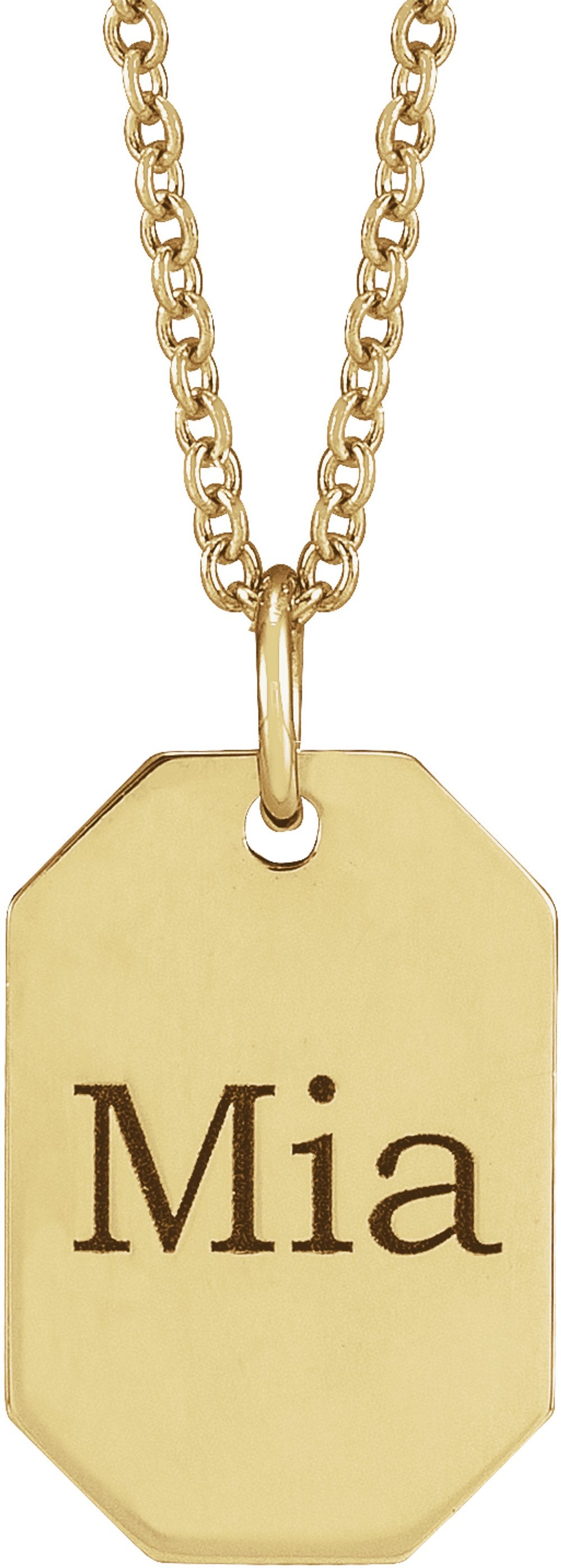 14K Yellow Gold Engravable Dog Tag 16-18" Necklace