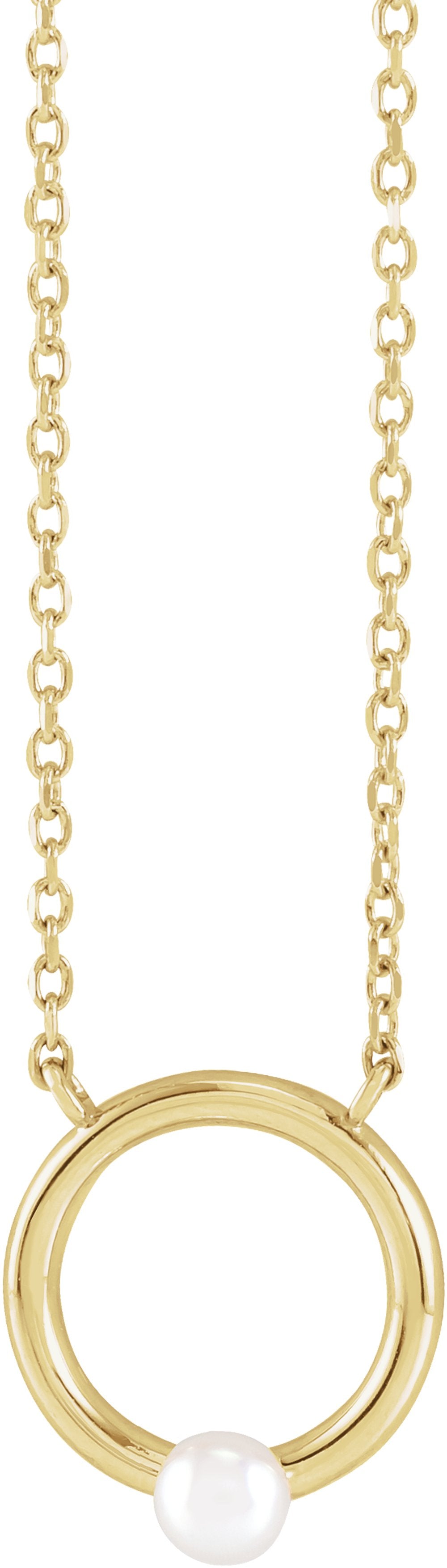 14K Yellow Gold Cultured Seed Pearl Circle 18" Necklace