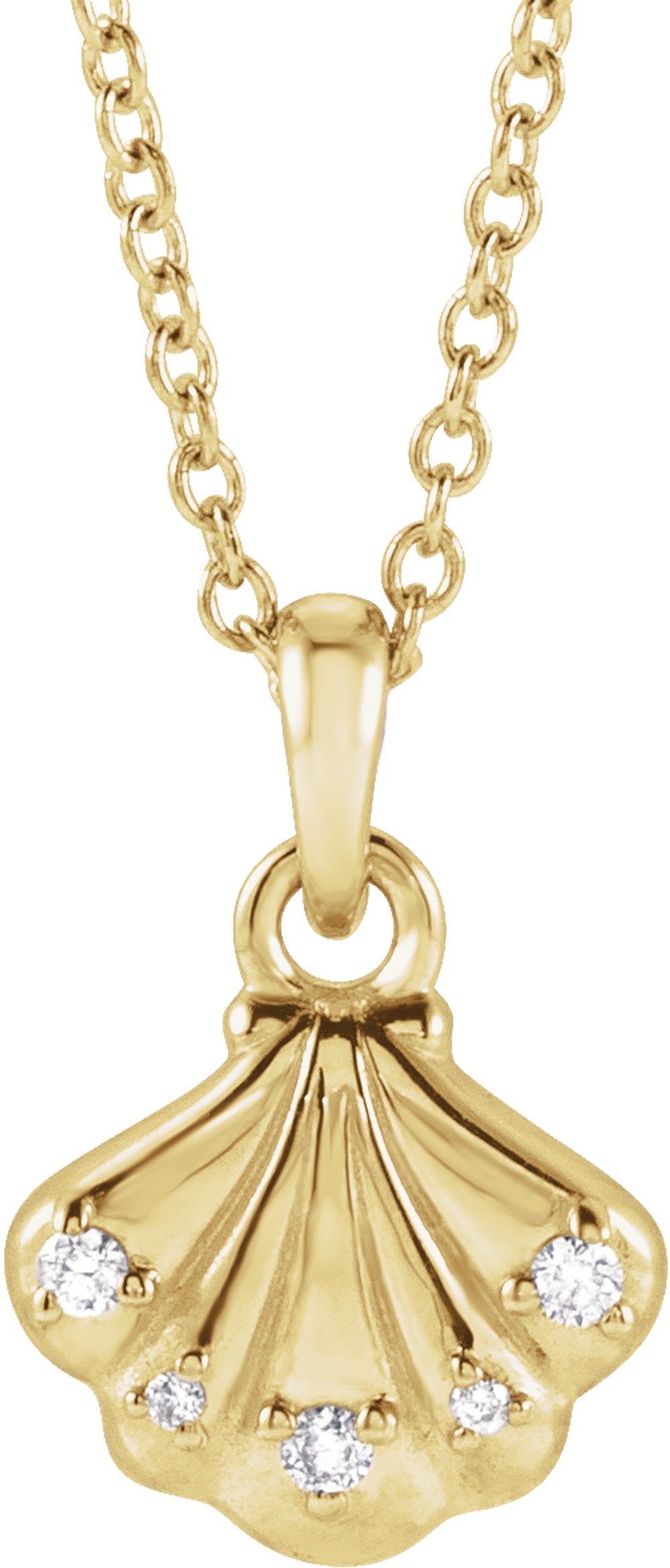 14K Yellow Gold .03 CTW Natural Diamond Seashell 16-18" Necklace