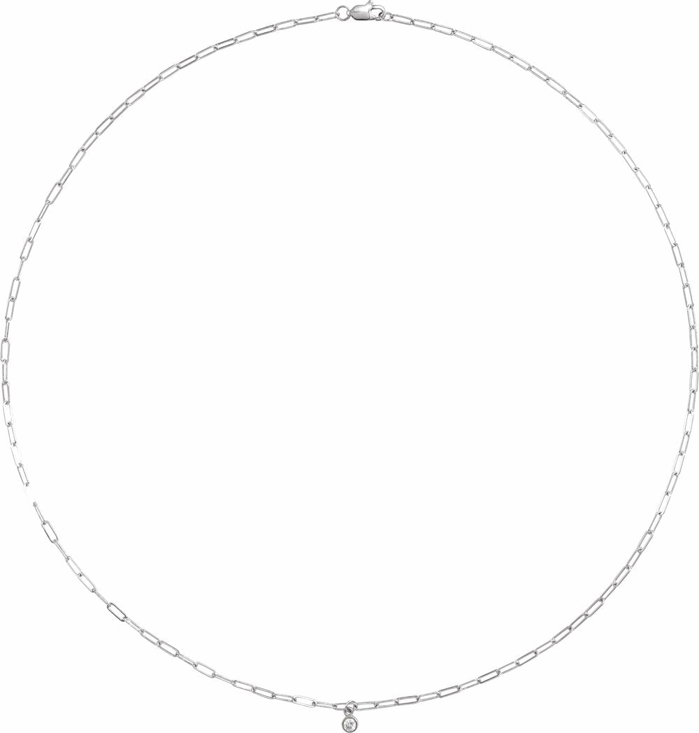 14K White 1/10 CT Natural Diamond Micro Bezel-Set 16" Necklace