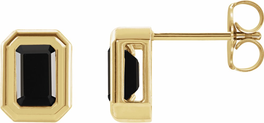 14K Yellow Gold Natural Black Onyx Solitaire Earrings