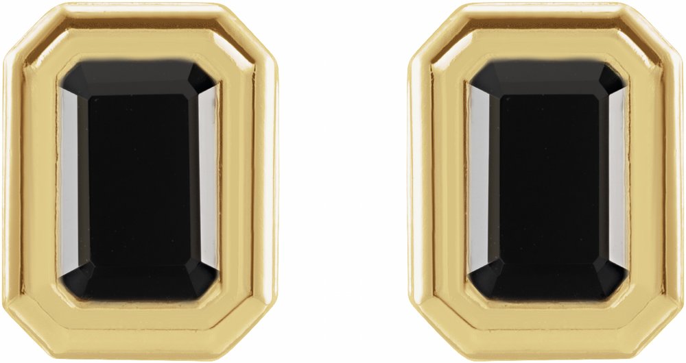 14K Yellow Gold Natural Black Onyx Solitaire Earrings