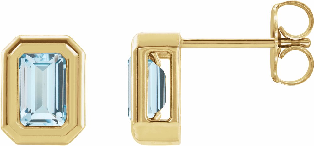 14K Yellow Gold Natural Sky Blue Topaz Solitaire Earrings