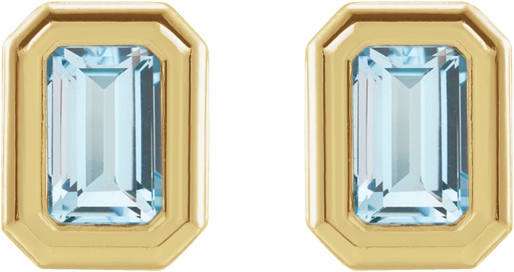 14K Yellow Gold Natural Sky Blue Topaz Solitaire Earrings