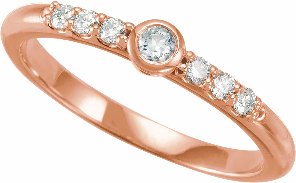 14K Rose Gold Natural Blue Sheen Moonstone & 1/6 CTW Natural Diamond Stackable Ring
