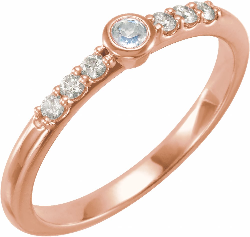 14K Rose Gold Natural Blue Sheen Moonstone & 1/6 CTW Natural Diamond Stackable Ring