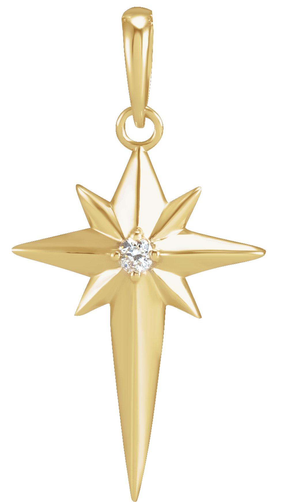 14K Yellow Gold .03 CT Natural Diamond Star Cross Pendant