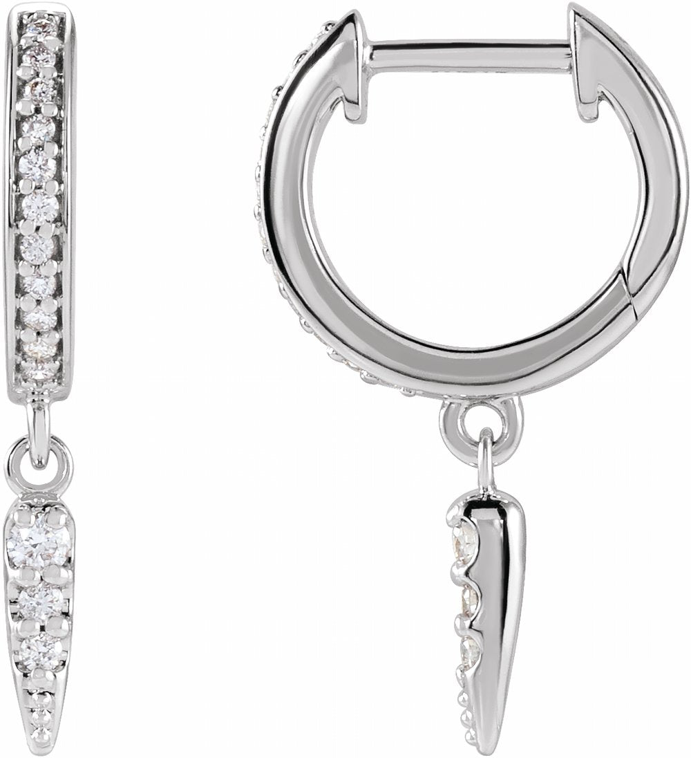 14K White Gold 1/5 CTW Natural Diamond Hinged Hoop Spike Earrings