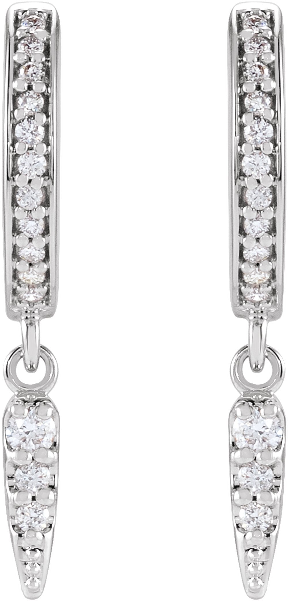 14K White Gold 1/5 CTW Natural Diamond Hinged Hoop Spike Earrings