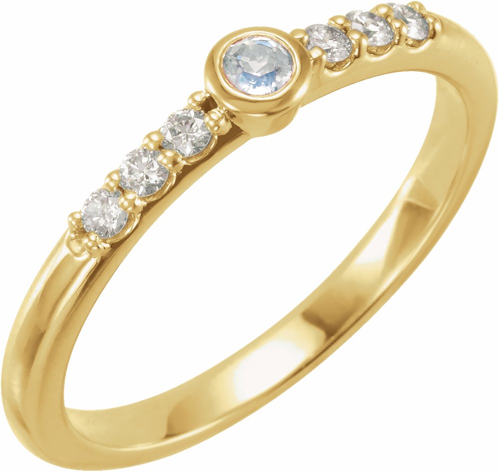 14K Yellow Gold Natural Blue Sheen Moonstone & 1/6 CTW Natural Diamond Stackable Ring