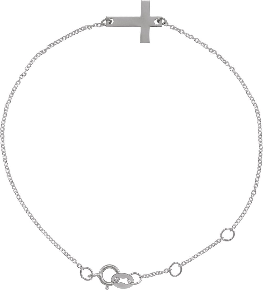 14K White Gold Engravable Cross 6 1/2-7 1/2" Bracelet
