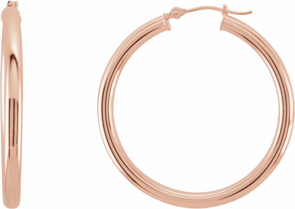 14K Rose Gold Tube 35 mm Hoop Earrings