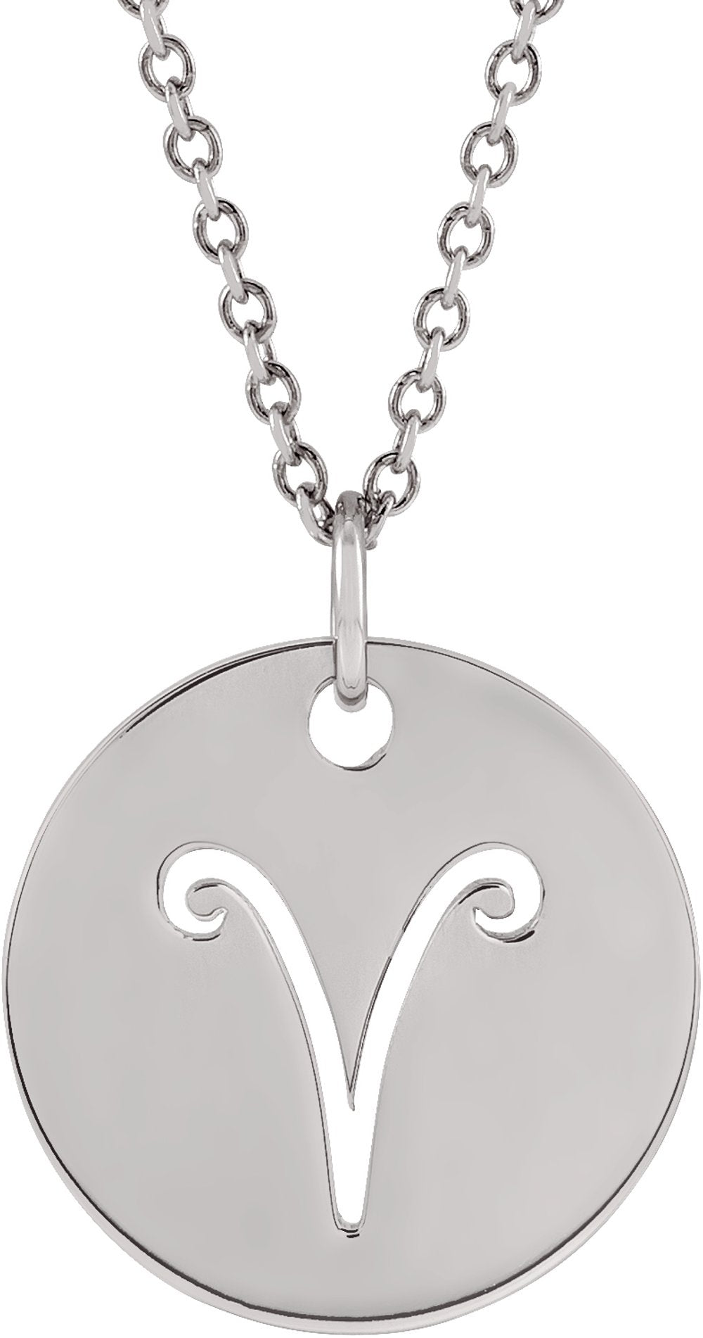 14K White Gold Aries Zodiac Disc 16-18" Necklace