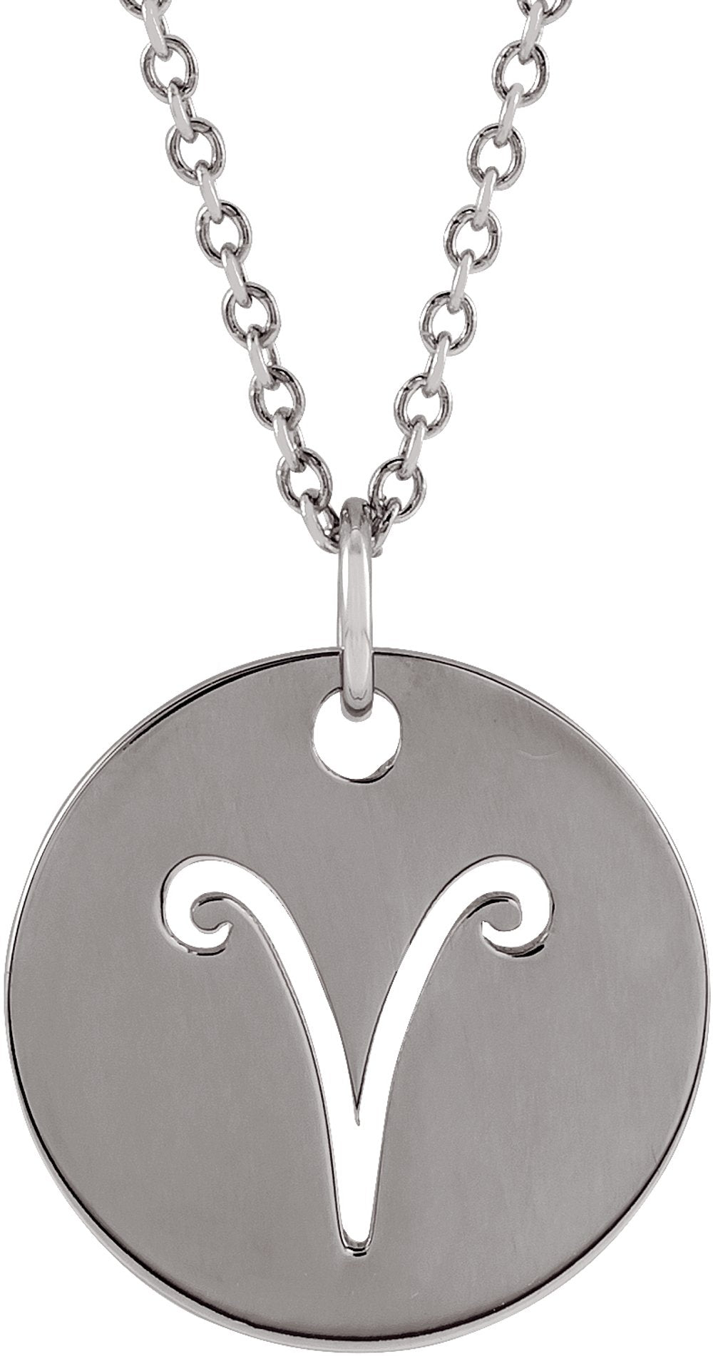 14K White Gold Aries Zodiac Disc 16-18" Necklace