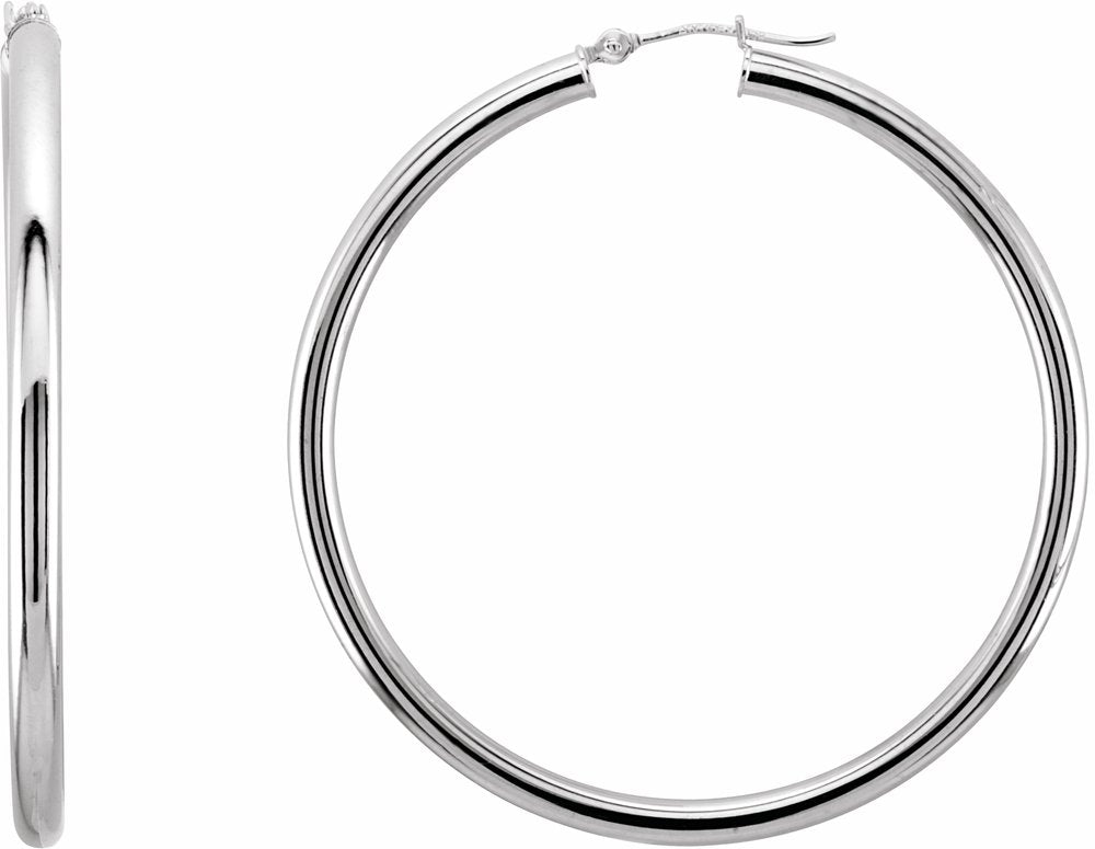 14K White Gold Tube 48 mm Hoop Earrings