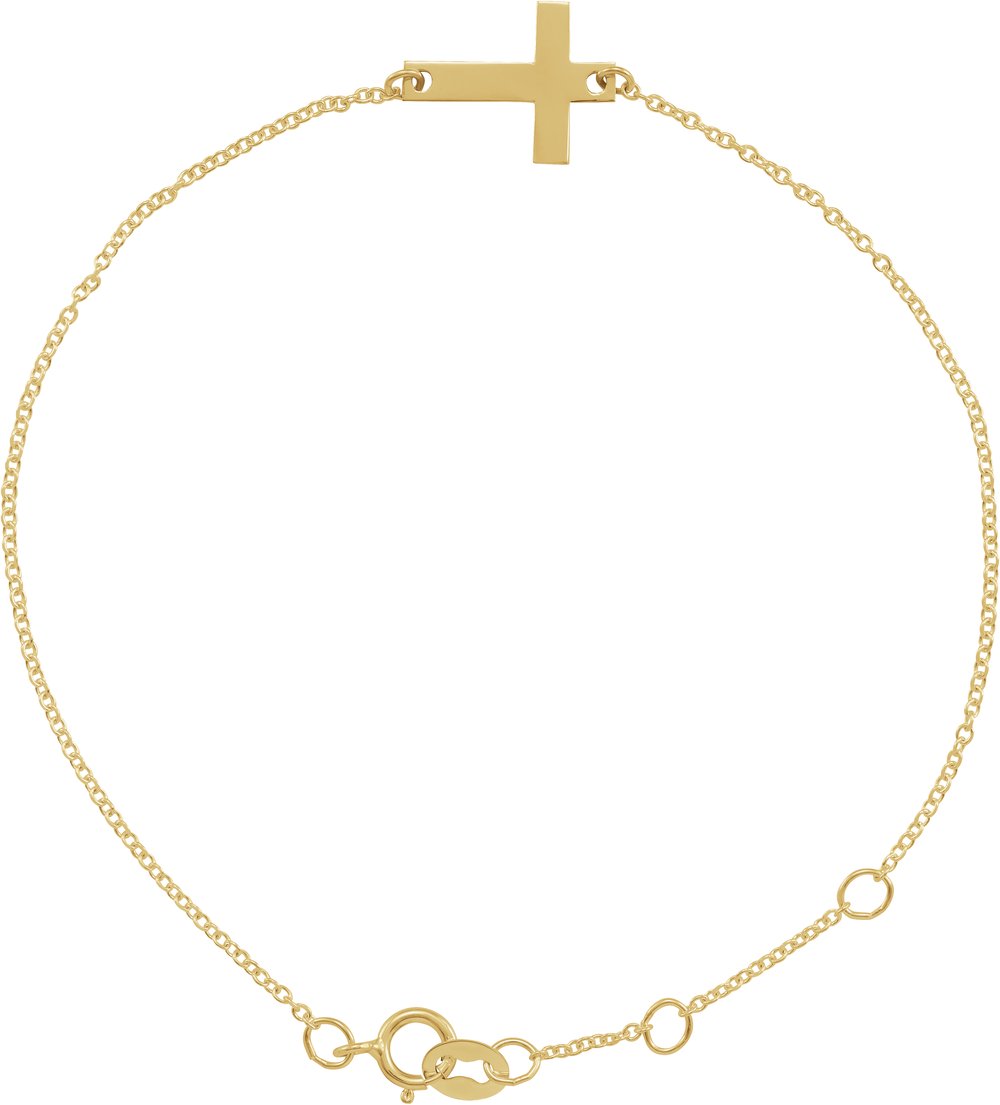 14K Yellow Gold Engravable Cross 6 1/2-7 1/2" Bracelet