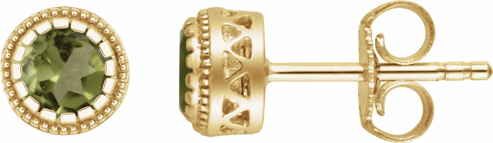 14K Yellow Gold Natural Peridot Stud Earrings