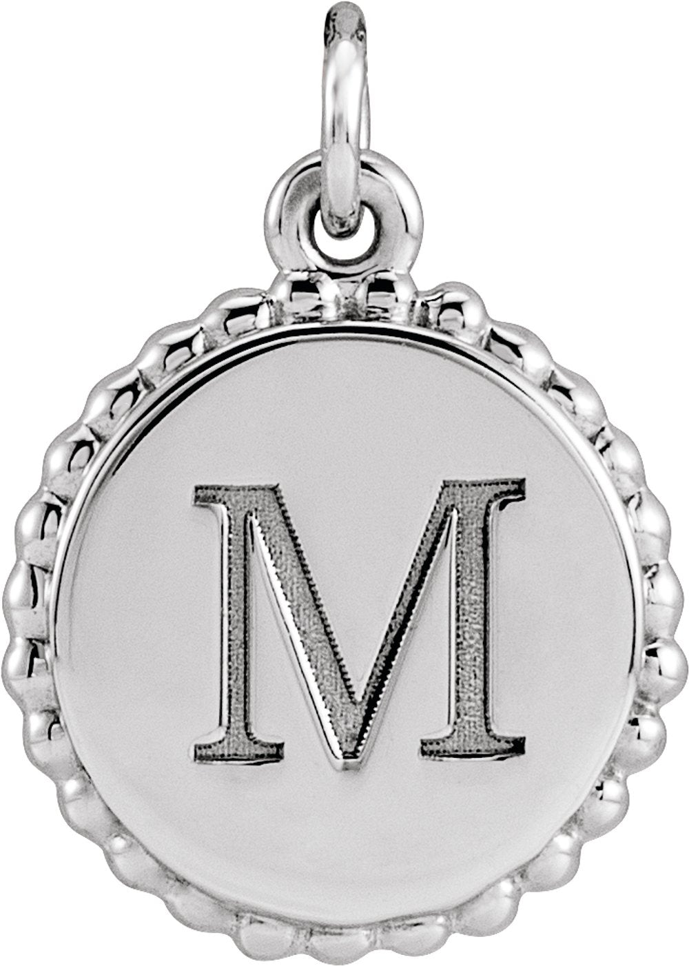14K White Gold Engravable Beaded Charm/Pendant