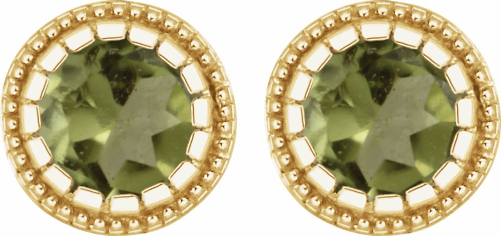 14K Yellow Gold Natural Peridot Stud Earrings