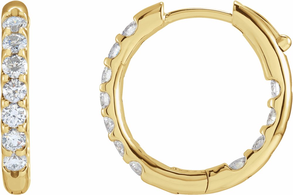 14K Yellow Gold 1 1/8 CTW Natural Diamond Inside-Outside Hinged 18.5 mm Hoop Earrings