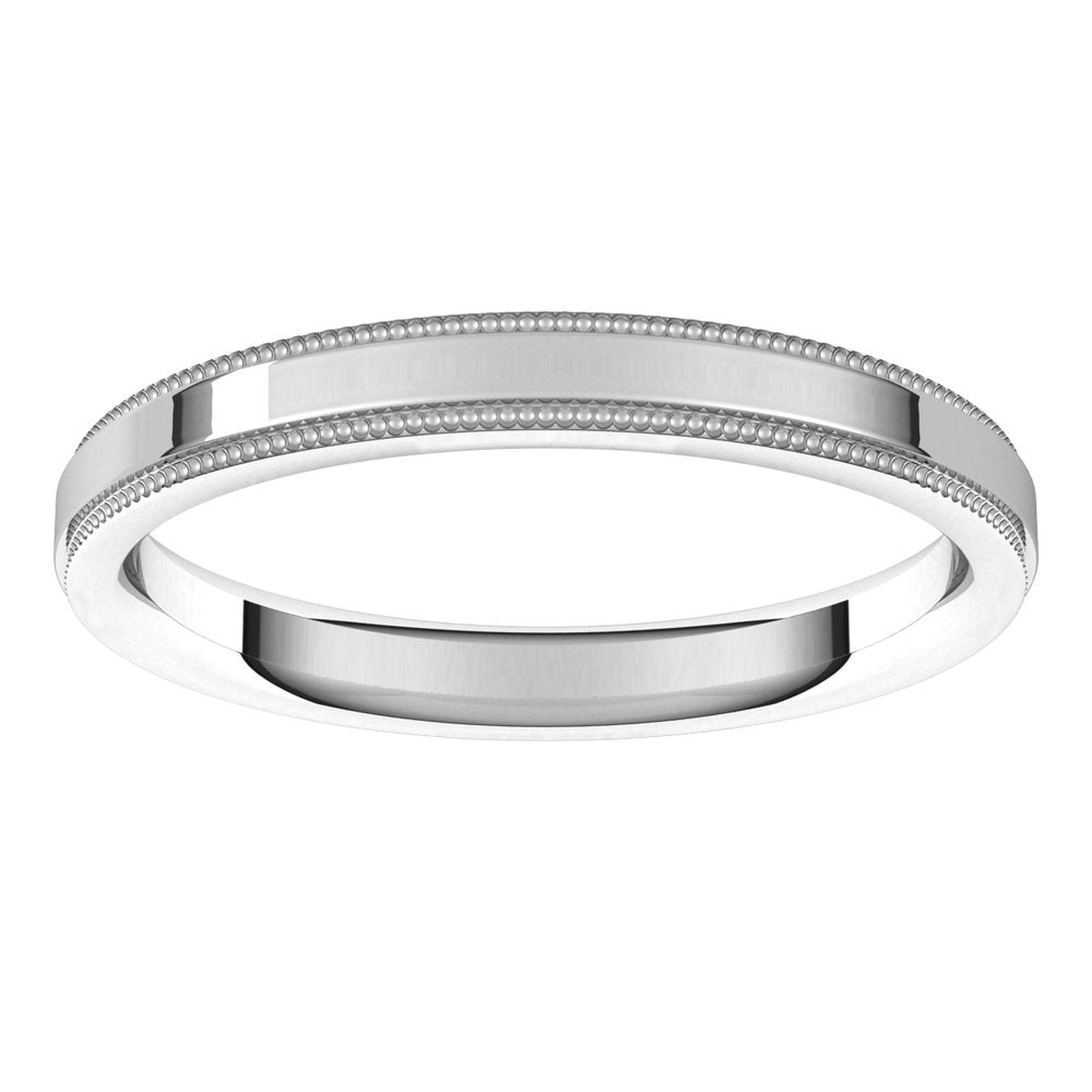 18K White 2.5 mm Milgrain Stepped-Edge Comfort-Fit Flat Band Size 10