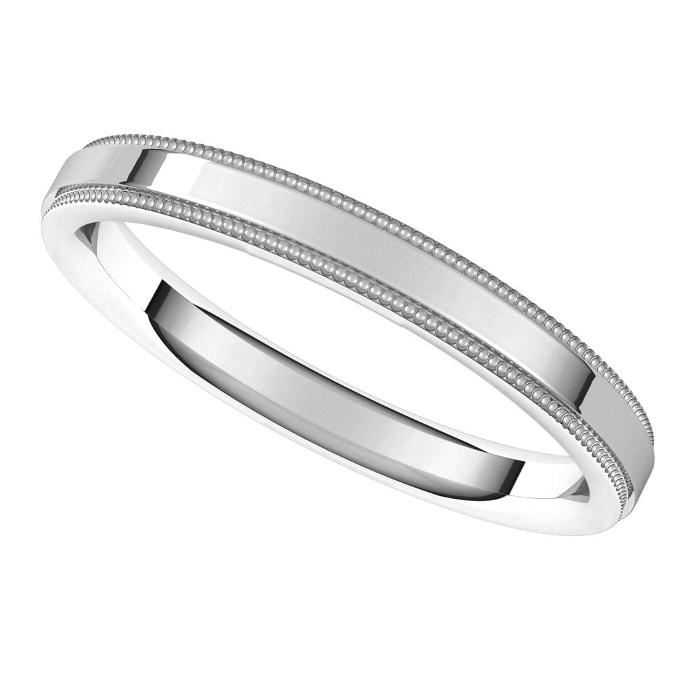 18K White 2.5 mm Milgrain Stepped-Edge Comfort-Fit Flat Band Size 10