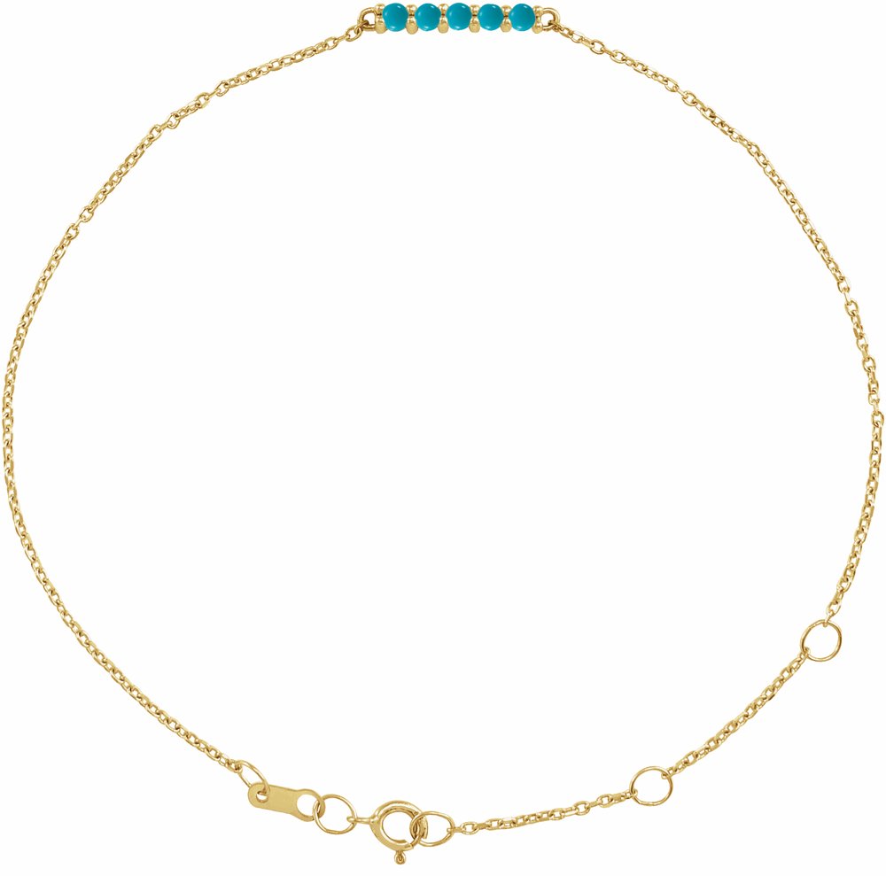 14K Yellow Gold Natural Turquoise Bar 6 1/2-7 1/2" Bracelet