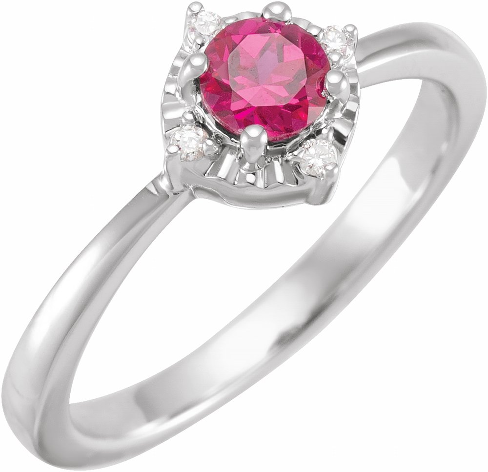 Sterling Silver Lab-Grown Ruby & .04 CTW Natural Diamond Halo-Style Ring