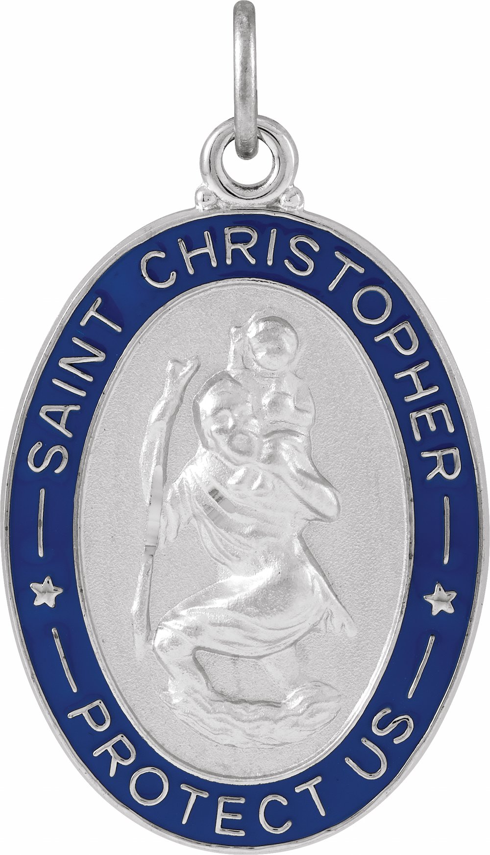 Sterling Silver 26x20 mm Blue Enamel St. Christopher Medal