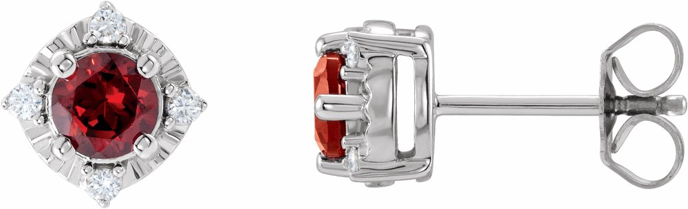 14K White Gold Natural Mozambique Garnet & .08 CTW Natural Diamond Halo-Style Earrings