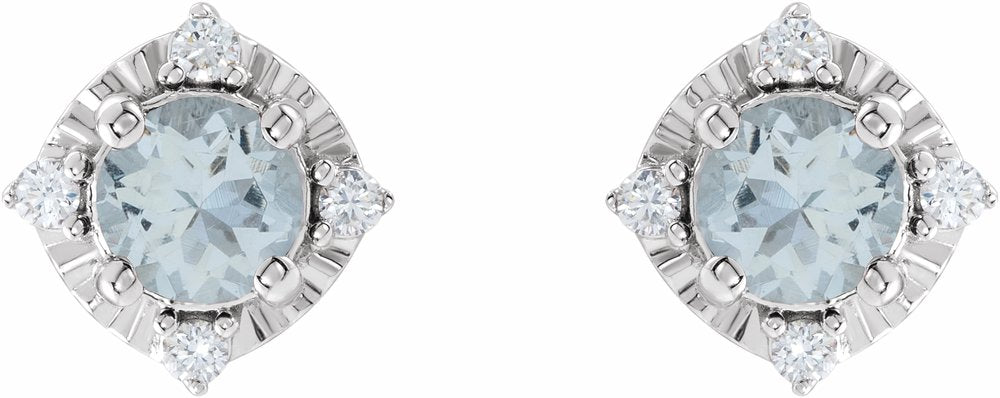 Sterling Silver Natural Aquamarine & .08 CTW Natural Diamond Halo-Style Earrings