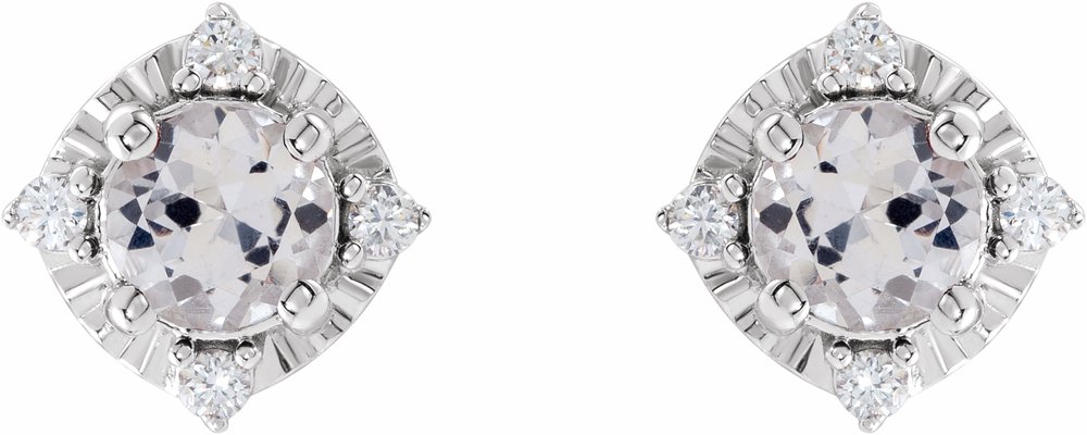 Sterling Silver Lab-Grown White Sapphire & .08 CTW Natural Diamond Halo-Style Earrings