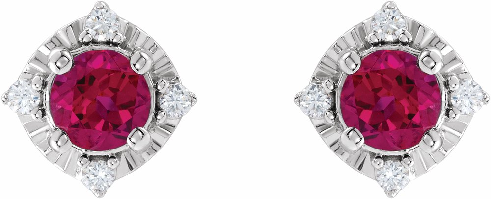 Sterling Silver Lab-Grown Ruby & .08 CTW Natural Diamond Halo-Style Earrings
