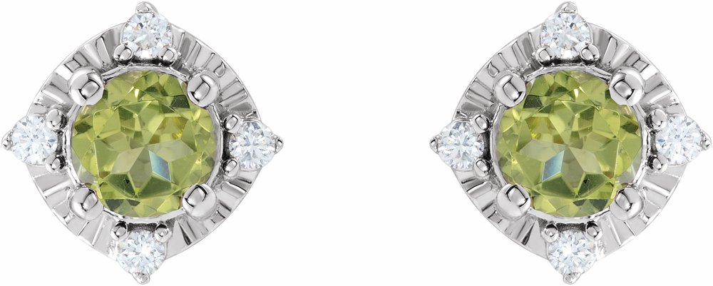 14K White Natural Peridot & .08 CTW Natural Diamond Halo-Style Earrings