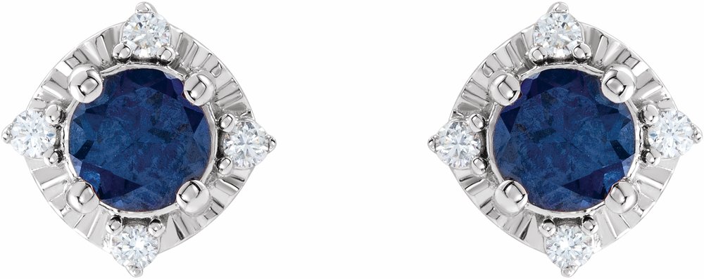 14K White Lab-Grown Blue Sapphire & .08 CTW Natural Diamond Halo-Style Earrings