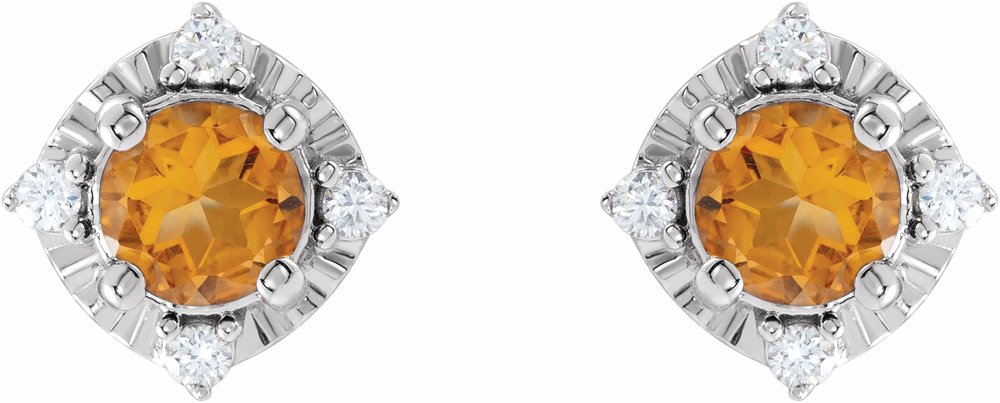 Sterling Silver Natural Citrine & .08 CTW Natural Diamond Halo-Style Earrings