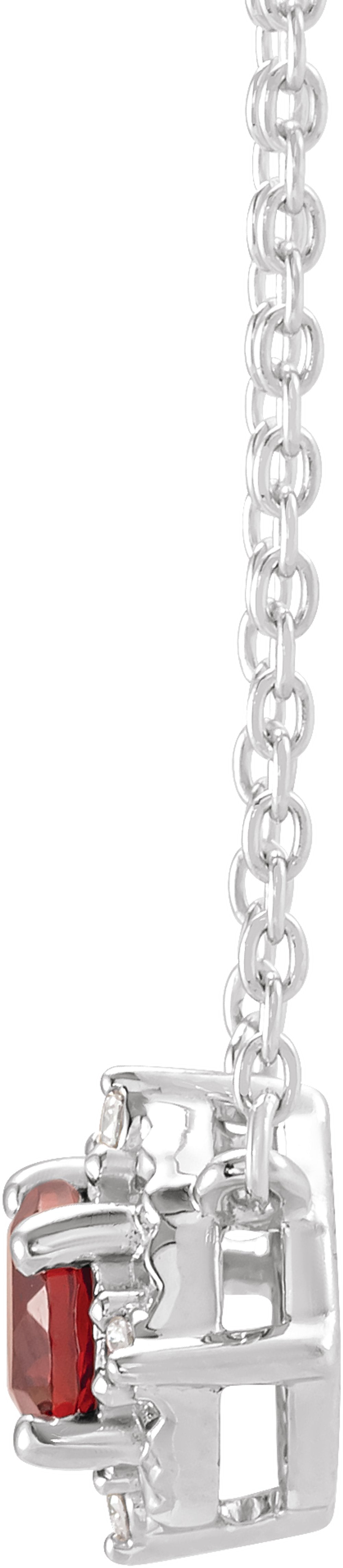 14K White Gold Natural Mozambique Garnet & .04 CTW Natural Diamond Halo-Style 18" Necklace