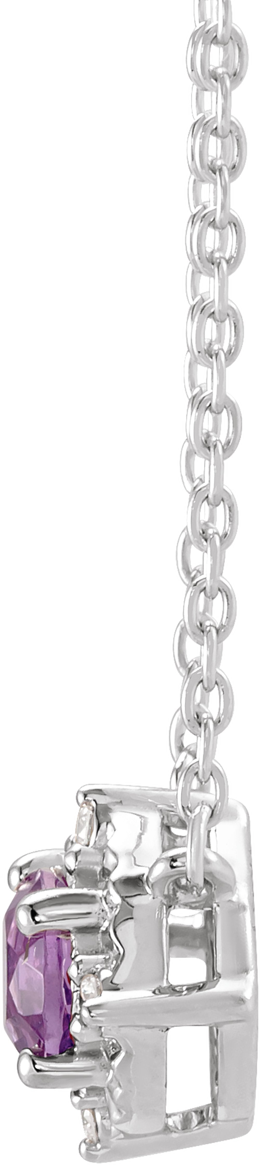 14K White Gold Natural Amethyst & .04 CTW Natural Diamond Halo-Style 18" Necklace