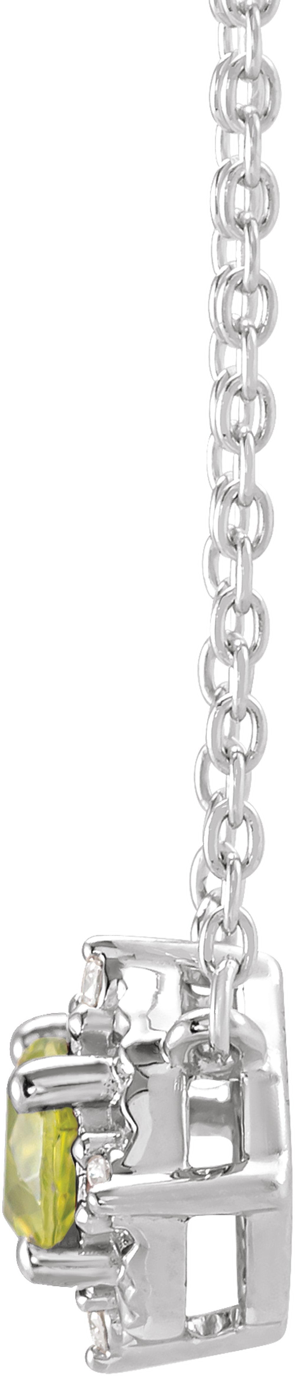 14K White Gold Natural Peridot & .04 CTW Natural Diamond Halo-Style 18" Necklace